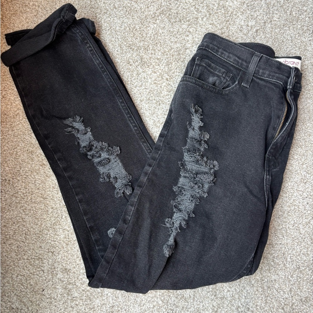Vibrant Black Distressed Skinny Jeans